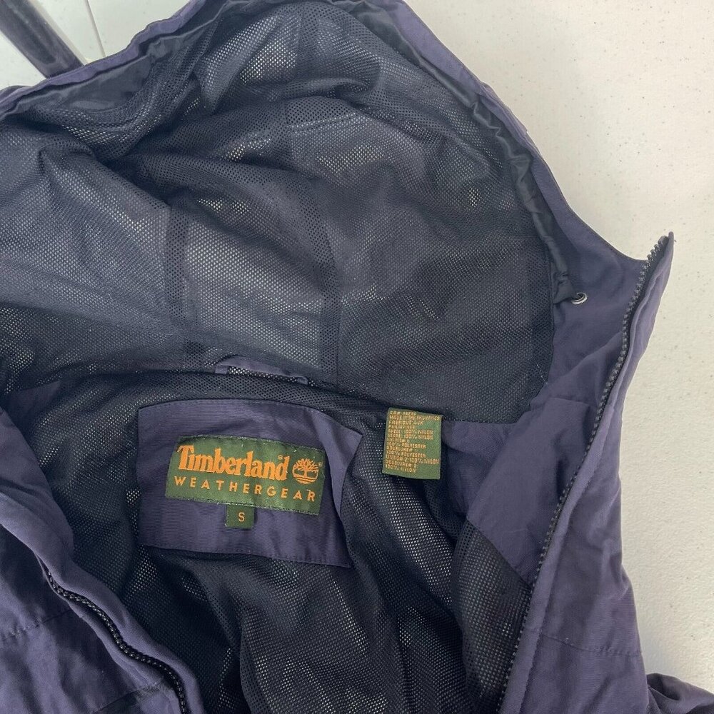 Timberland Weathergear Long Hooded Windbreaker Jacket Purple Size S - Picture 4 of 4